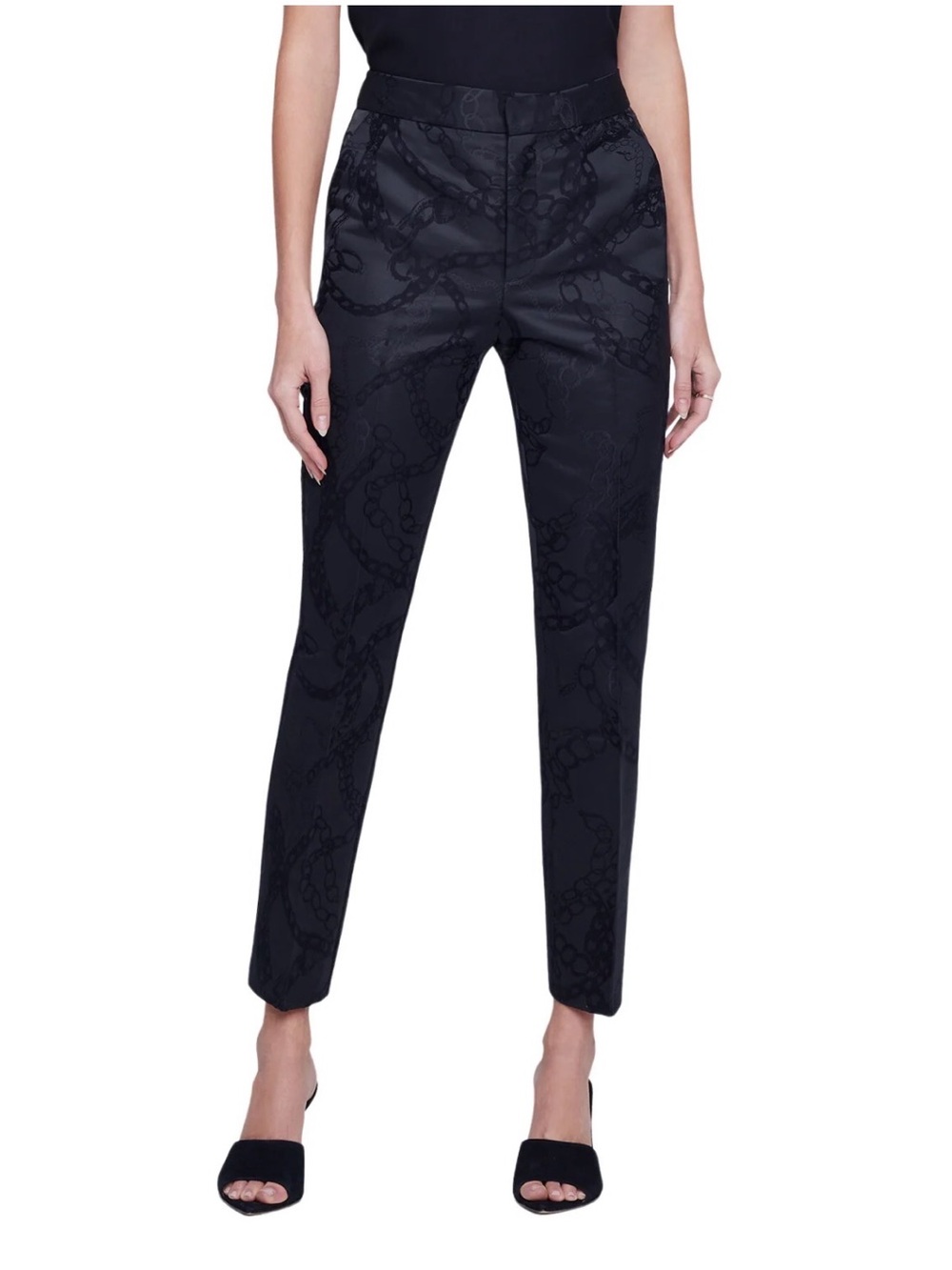 L'AGENCE Rebel Straight-Leg Chain Jaquard Trousers Black Size 4